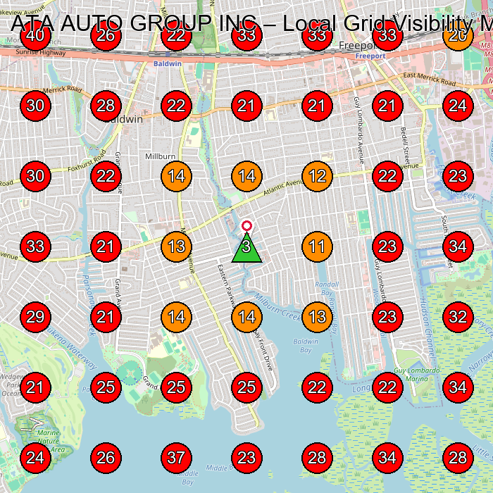 ATA AUTO GROUP INC GeoGrid visibility map for Office Furniture Store in Baldwin